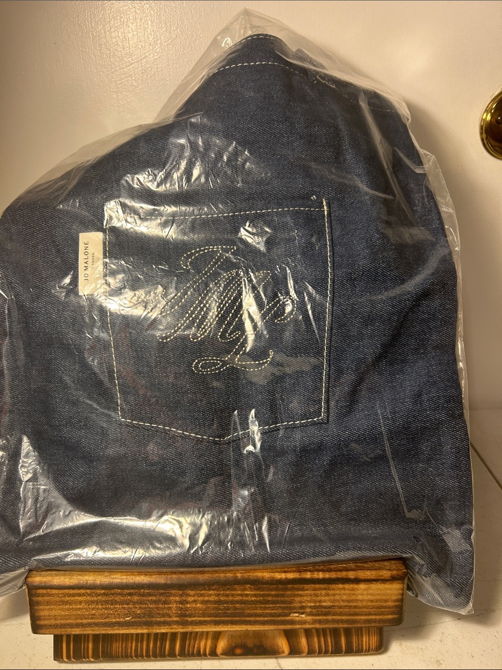 Denim Embroidered Pocket Tote Bag - Navy